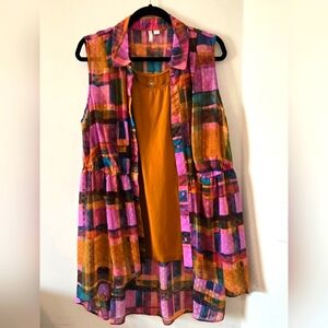 CATO Colorful Sleeveless Flowy Tunic High Low Top With Inner Tank XXL